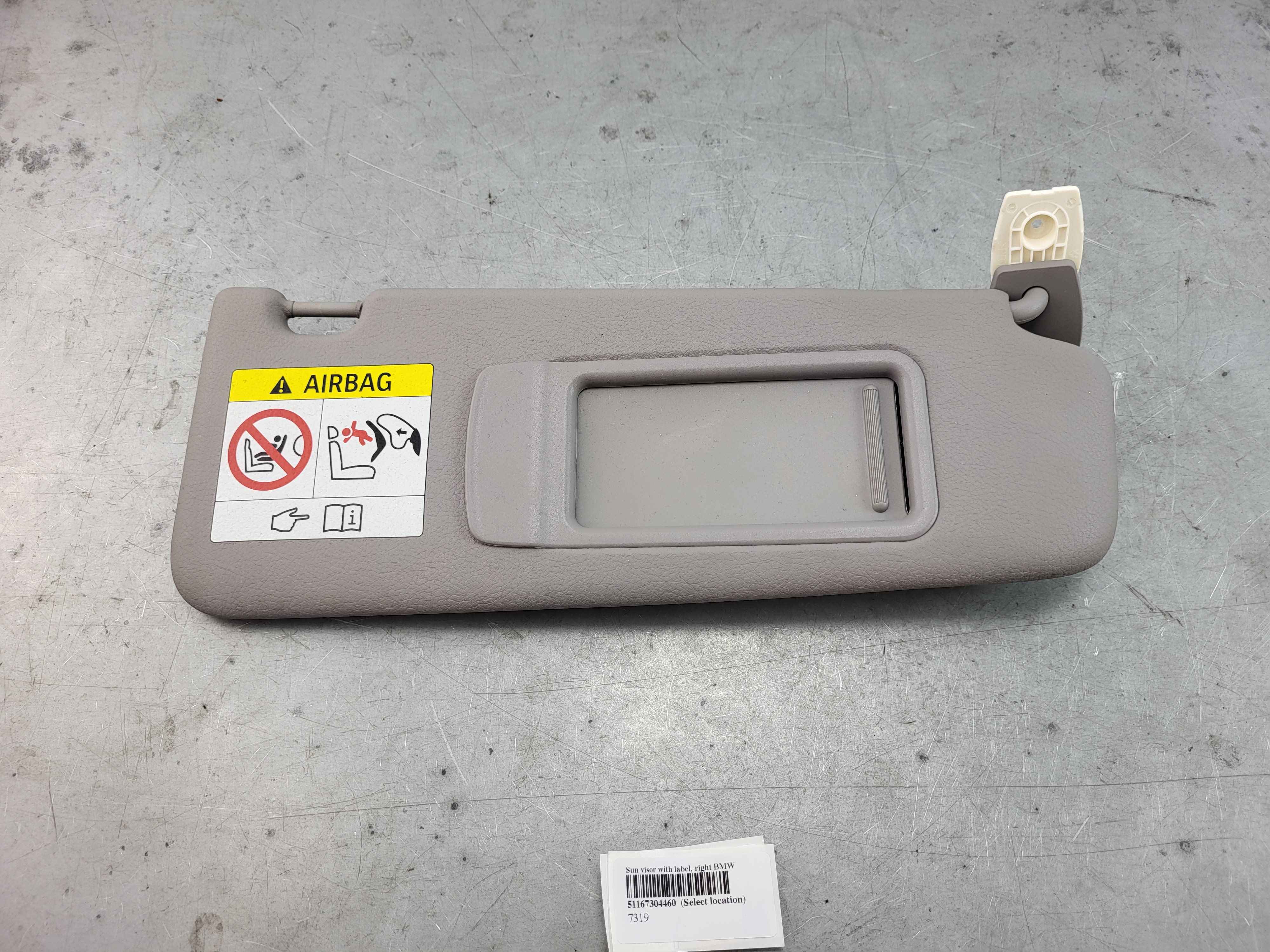 Sun visor with label, right BMW